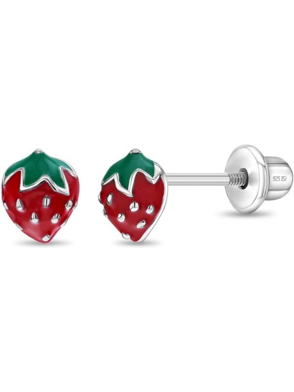 Strawberry Stud Earrings for Kids - 925 Sterling Silver, Secure Screw Backs
